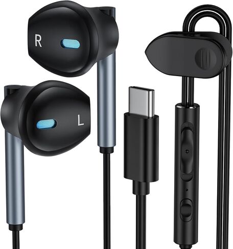 سماعات أذن سلكية USB C لهاتف Galaxy S25 S24 Ultra/S24 FE/S23/S22/S21/S20، سماعات رأس سلكية من النوع C مع ميكروفون لسماعات iPhone 16/16 Pro/16 Pro Max/16 Plus/15، iPad Pro، Pixel 9 8 7، One Plus9 in Kuwait
