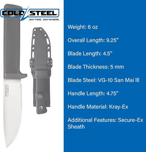 COLD STEEL Master Hunter 4.5" VG-10 San Mai III Drop Point Blade 4.75" Kray-Ex Handle Fixed Blade Knife w/Secure-Ex Sheath in Saudi Arabia