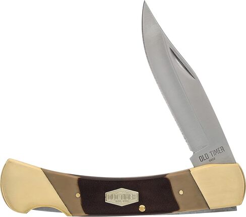 Old Timer 7OT Cave Bear Traditional Lockback Pocket Knife with 3.9in High Carbon Stainless Steel Blade, Sawcut Handles, and Leather Belt Sheath for Hunting, Camping, Whittling, EDC, and Outdoors in Saudi Arabia