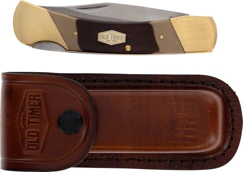 Old Timer 7OT Cave Bear Traditional Lockback Pocket Knife with 3.9in High Carbon Stainless Steel Blade, Sawcut Handles, and Leather Belt Sheath for Hunting, Camping, Whittling, EDC, and Outdoors in Saudi Arabia