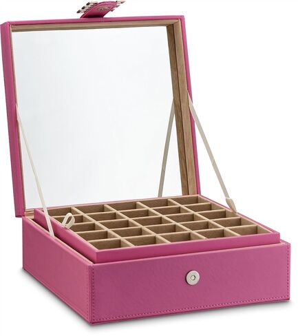 Glenor Co Earring Organizer - Classic 50 Section Jewelry Box/Case/Holder for Earrings, Rings, Necklaces, Jewelry, Cufflinks or Collections -2 Layer Small Compartments with Large Glass Top - Grey in Saudi Arabia