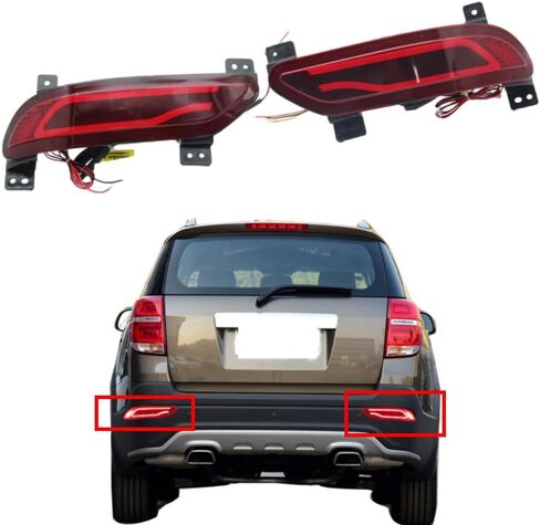 Riloer Red Lens LED Rear Bumper Reflector Light, Compatible with Chevrolet 2014-2019 Captiva, DRL Bumper Reflector Brake Tail Turn Signal Lights in Kuwait