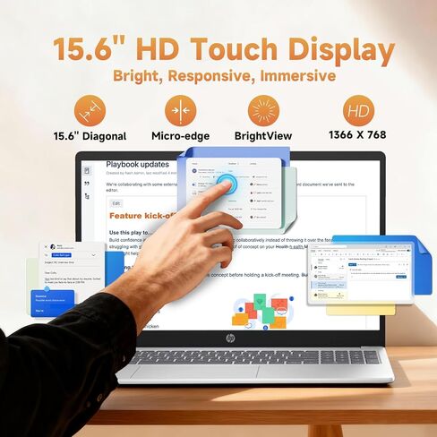 كمبيوتر محمول HP بشاشة لمس 15.6 بوصة 2026، الجيل الثالث عشر Intel i3-1315U (حتى 4.5 جيجا هرتز)، شاشة 15.6 بوصة مضادة للتوهج، Wins 11 Pro، Wi-Fi 6، AI Copilot للأعمال والمدرسة، مجموعة KB حاصلة على براءة اختراع (16 جيجابايت ذاكرة وصول عشوائي | 512 جيجابايت  in Kuwait