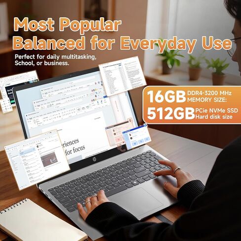 كمبيوتر محمول HP بشاشة لمس 15.6 بوصة 2026، الجيل الثالث عشر Intel i3-1315U (حتى 4.5 جيجا هرتز)، شاشة 15.6 بوصة مضادة للتوهج، Wins 11 Pro، Wi-Fi 6، AI Copilot للأعمال والمدرسة، مجموعة KB حاصلة على براءة اختراع (16 جيجابايت ذاكرة وصول عشوائي | 512 جيجابايت  in Kuwait