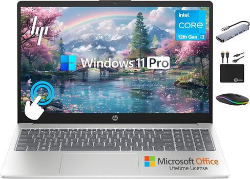 HP 2025 Business 15.6" HD Touch Laptop, 6-Core Intel i3 Processor (Upto 4.4GHz), 16GB RAM, 1TB Storage (512GB SSD+500GB Ext), Long Battery, MarxsolAccessory, Lifetime Microsoft Office, Win 11 Pro in Saudi Arabia