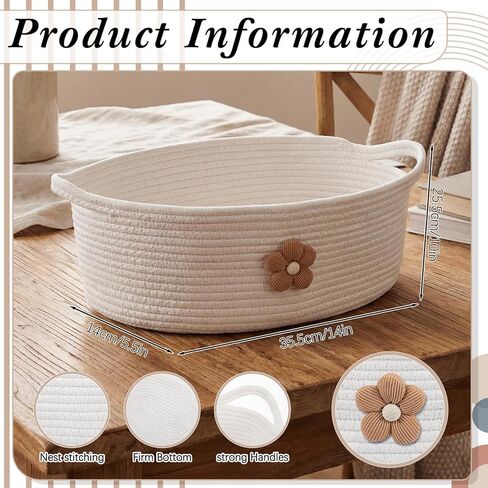 Empty Flower Gift Basket with Gift Bag, Ribbon, Tissue Paper, Card, Tag, 14" x 10" x 5.5" Woven Cotton Basket, Decorative Storage for Organizer‌, Gifts, Baby Shower, Wedding, Birthday in Saudi Arabia