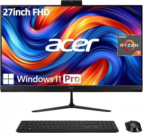 acer 27" FHD All-in-One Desktop Computer, 120Hz IPS Display, AMD Ryzen 7 5825U 8-Core up to 4.5GHz, 16GB RAM, 1TB PCIe SSD, Wi-Fi 6E, 1080p Webcam, Windows 11 Pro, Wireless Keyboard & Mouse in Saudi Arabia