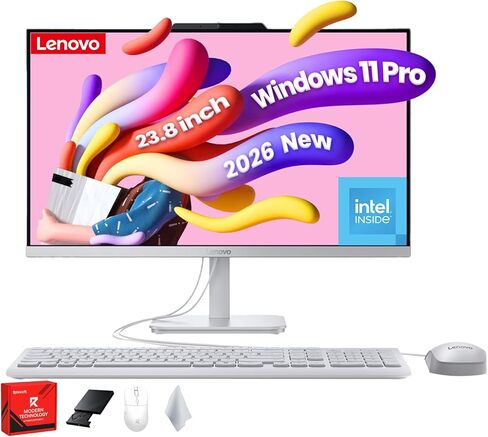 كمبيوتر مكتبي Lenovo A100 الكل في واحد - شاشة FHD مقاس 23.8 بوصة، معالج Intel N100، Wi-Fi 6، لوحة مفاتيح وماوس، Windows 11 Pro، للمنزل والمدرسة، ذاكرة الوصول العشوائي 16 جيجابايت و512 جيجابايت SSD in Kuwait