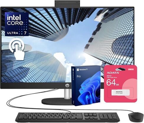 كمبيوتر مكتبي HP 27 بوصة FHD يعمل باللمس Intel Ultra 7 AI Business الكل في واحد، شاشة لمس FHD مقاس 27 بوصة، Intel Ultra 7 155U، ذاكرة وصول عشوائي DDR5 سعة 64 جيجابايت، SSD 2 تيرابايت، HDMI، Wi-Fi 6، W11P، حزمة مع محرك أقراص فلاش USB ADATA سعة 64 جيجابايت in Kuwait