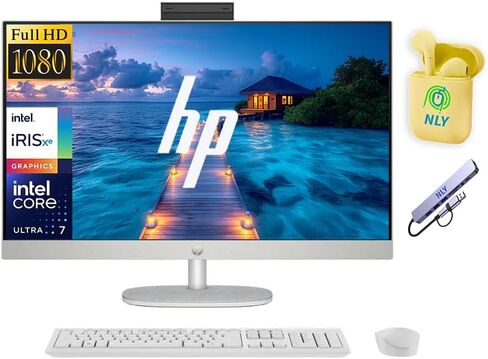 كمبيوتر مكتبي HP الكل في واحد مقاس 27 بوصة FHD، معالج Intel Ultra 7 155U 12 نواة، ذاكرة وصول عشوائي 16 جيجابايت ومساحة تخزين 1 تيرابايت (512 جيجابايت SSD + مجموعة إرساء 512 جيجابايت)، Windows 11، لوحة مفاتيح وماوس لاسلكيين، سماعات NLY، أبيض in Kuwait