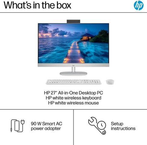 كمبيوتر مكتبي HP الكل في واحد مقاس 27 بوصة FHD، معالج Intel Ultra 7 155U 12 نواة، ذاكرة وصول عشوائي 16 جيجابايت ومساحة تخزين 1 تيرابايت (512 جيجابايت SSD + مجموعة إرساء 512 جيجابايت)، Windows 11، لوحة مفاتيح وماوس لاسلكيين، سماعات NLY، أبيض in Saudi Arabia