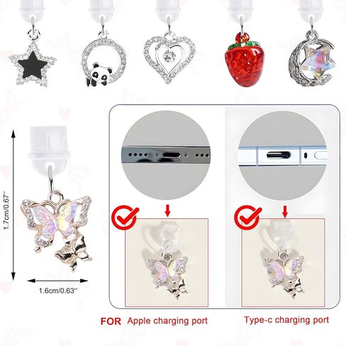 USB C Dust Plug - Port Plug Protector for Charging Port, Anti-Dust Cover for Type C Devices,Phone Charm Decor for Women & Girls, 6-Pack in Saudi Arabia