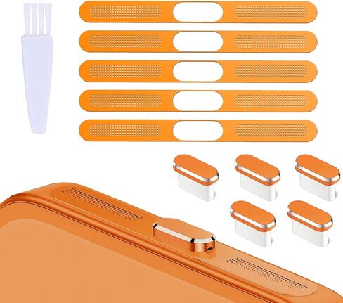 for iPhone 17 Pro Max Earpiece Speaker Metal Mesh Ultrathin USB C Dust Plug Anti Dust Proof Adhesive Cover Type C Charging Port Covers Sticker for Wireless Charging Mini Brush 5 Sets (Cosmic Orange) in Kuwait