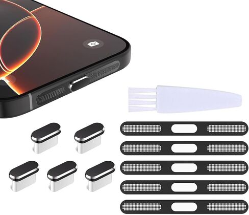 لفون 17 برو ماكس سماعة الأذن المتكلم شبكة معدنية سامسونج USB C الغبار المكونات المضادة للغبار غطاء لاصق مقاوم للغبار نوع C منفذ الشحن يغطي ملصق للشحن اللاسلكي فرشاة صغيرة 5 مجموعات (برتقالي كوني) in Kuwait