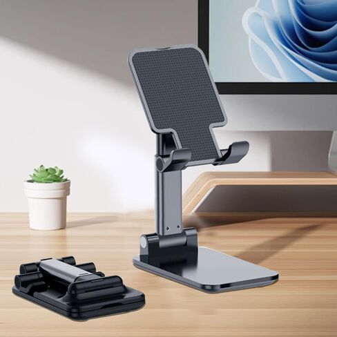 Foldable Phone Stand for Desk,Adjustable Angle of View,Portable Electronic Device Stand,Mobile Phone Universal,Black in Saudi Arabia