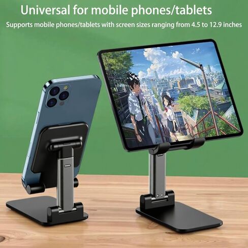 Foldable Phone Stand for Desk,Adjustable Angle of View,Portable Electronic Device Stand,Mobile Phone Universal,Black in Saudi Arabia