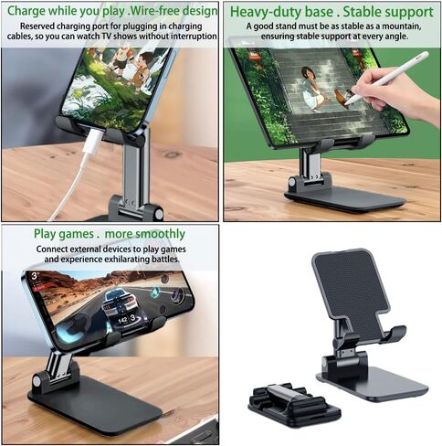 Foldable Phone Stand for Desk,Adjustable Angle of View,Portable Electronic Device Stand,Mobile Phone Universal,Black in Saudi Arabia
