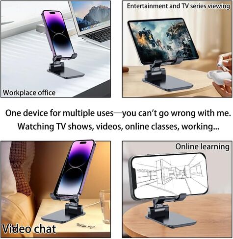 Foldable Phone Stand for Desk,Adjustable Angle of View,Portable Electronic Device Stand,Mobile Phone Universal,Black in Saudi Arabia
