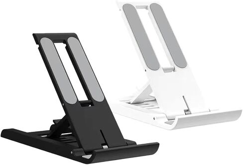 2 Adjustable Phone Stands, Foldable Desktop Holders for Smartphones & Tablets, Compatible with Various Devices (Black/White) in Saudi Arabia