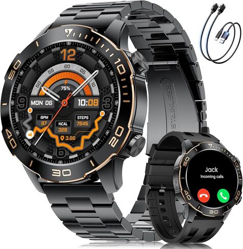 ساعات ذكية للرجال فاخرة لهواتف Android iPhone/بطارية 50 يومًا، ساعة لياقة بدنية مع معدل ضربات القلب/ضغط الدم/مراقبة النوم، ساعة ذكية للرجال بشاشة Amoled، 100+ وضع رياضي، IP68 مقاومة للماء، أسود، 40 مم in Kuwait