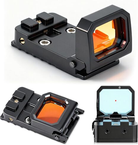 جهاز رؤية النقطة الحمراء الدقيقة القابل للطي مع قاعدة مرتفعة - طقم تثبيت عالمي للمسدسات والبنادق، متوافق مع قضبان Glock MOS وRMR وPicatinny in Kuwait