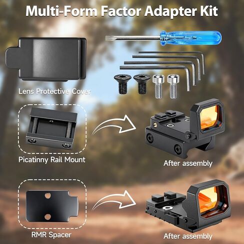 جهاز رؤية النقطة الحمراء الدقيقة القابل للطي مع قاعدة مرتفعة - طقم تثبيت عالمي للمسدسات والبنادق، متوافق مع قضبان Glock MOS وRMR وPicatinny in Kuwait