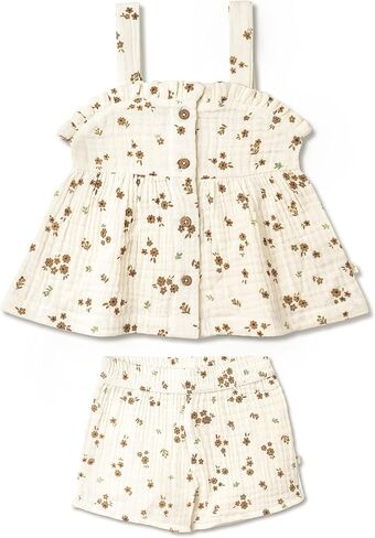 MakeMake Organics GOTS Certified Organic Cotton Baby Kids Toddler Girl Top and Short Outfit Set in Kuwait