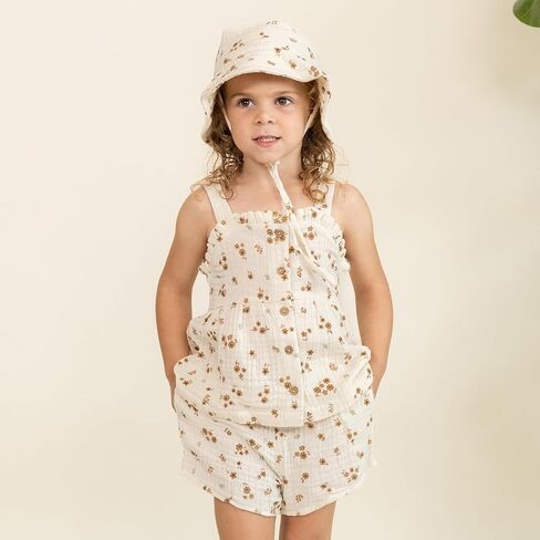 MakeMake Organics GOTS Certified Organic Cotton Baby Kids Toddler Girl Top and Short Outfit Set in Saudi Arabia