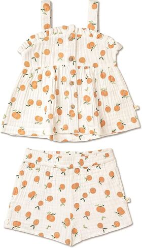 MakeMake Organics GOTS Certified Organic Cotton Baby Kids Toddler Girl Top and Short Outfit Set in Saudi Arabia