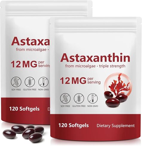 Tiuedu Astaxanthin 12mg, 120 Softgels, 4 Month Supply, Astaxanthin Antioxidant Supplements, Supports Eye, Joint, Internal Circulation, Skin Health in Kuwait