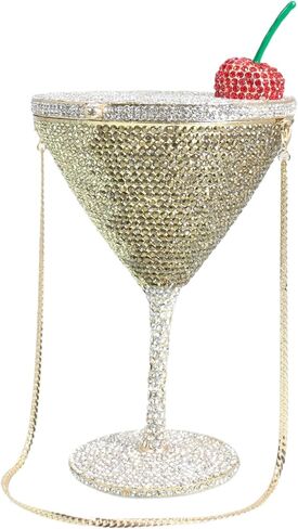Women Goblet Cherry Crystal Evening Clutch Martini Shaped Rhinestone Purse Funny Diamond Cocktail Cup Bag for wedding in Saudi Arabia