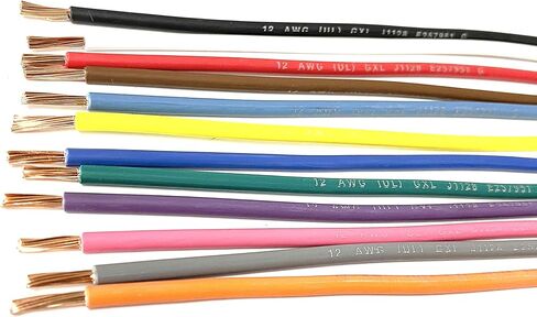 سلك التيار المتردد/التيار المستمر وتوريد 12 AWG سلك نحاسي مجدول بدرجة حرارة عالية للسيارات GXL 12 لونًا مع طباعة أسطورية (ملف 50 قدم لكل قطعة) in Kuwait