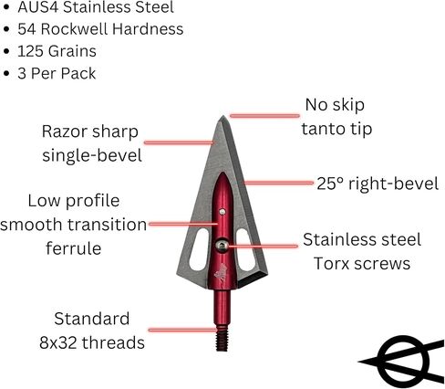 Overkill Samurai Bowhunting Broadheads, 125/150/200 Grains, Razor Sharp, Single Bevel Stainless Steel Blades, 1 1/8" Wide Cut, Bone Breaking, for All Bows & Crossbows, 3 Pack in Saudi Arabia