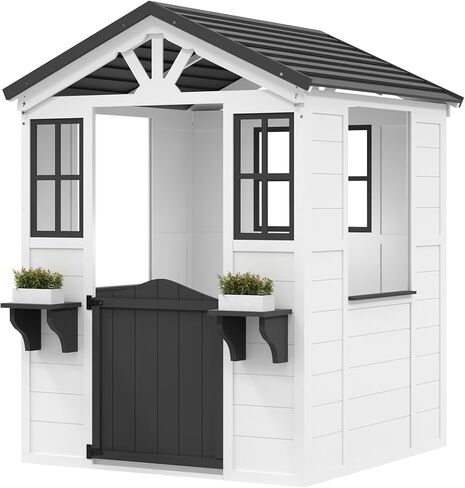 Cedar Wooden Kids Playhouse مع المطبخ المسرحي ، كوخ المغامرات الخشبية للفناء الخلفي ، مسرح الأطفال في الهواء الطلق للأطفال مع سقف الفينيل in Kuwait