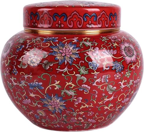 برطمان الزنجبيل الصيني من XINGYAN مع غطاء ملتوي، تصميم دائري، متوفر باللون الأزرق والأصفر والأحمر - تصميم مستوحى من البورسلين الصيني (أصفر دائري) in Kuwait