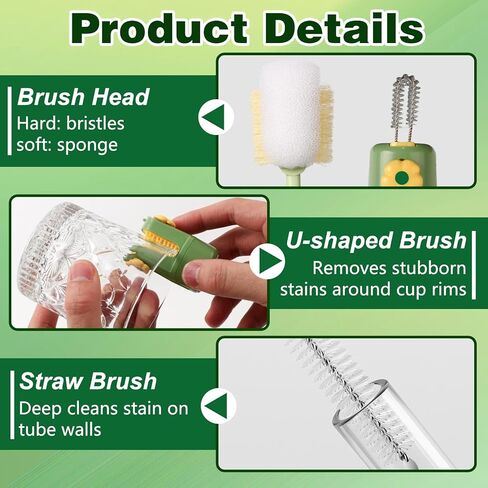 5-in-1 Bottle Cleaning Brush Set,Multifunctional Bottle Brush Cleaner,Bottle Brush Set,Long Handle Water Bottle Cleaner Brush,Straw Cleaner Brushs for Bottles Tumblers Glass Cups (Yellow+Green) in Saudi Arabia