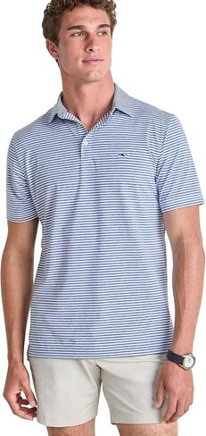 vineyard vines Heathered Winstead Sankaty Performance Polo, Wht/Yacht Blu/Amer, XL in Saudi Arabia