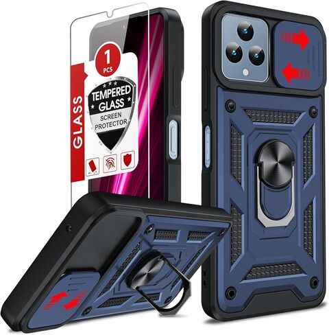 LeYi for Revvl 6 Pro Phone Case 5G/ Revvl 6X Pro 5G Phone Case T-Mobile: Slide Camera Cover and Tempered Glass Screen Protector, Heavy Duty Shockproof Rugged Funda with Magnetic Ring Kickstand, Black in Saudi Arabia