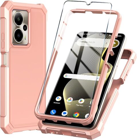 Cricket Outlast 5G 2024 Phone Case - AT&T Motivate Pro 5G Case with Tempered Glass Screen Protector, Slim Soft Silicone Full-Body Protective Cover (Blue) in Saudi Arabia