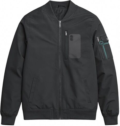 Mens Bomber Jacket: Lightweight Waterproof Windbreaker Stand Collar with Multiple Pockets in Saudi Arabia