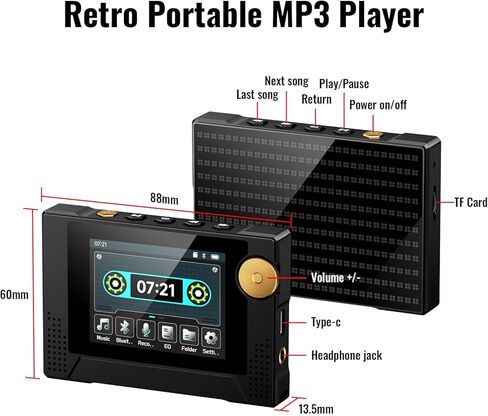 مشغل MP3 Phinistec F18 Retro بسعة 64 جيجابايت مع حافظة PU، مكبر صوت عالي الدقة، مشغل كاسيت MP3، واجهة مستخدم ديناميكية قديمة، شكل محرك الشريط، مشغل موسيقى MP3 بلوتوث محمول، عمر بطارية طويل 50 ساعة in Kuwait