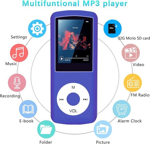 64GB MP3 Player, Hotechs MP3 Music Player with Slim Classic Digital LCD 1.82'' Screen Mini USB Port with FM Radio, Voice Record (Purple) in Saudi Arabia