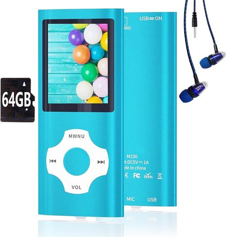 64GB MP3 Player, Hotechs MP3 Music Player with Slim Classic Digital LCD 1.82'' Screen Mini USB Port with FM Radio, Voice Record (Purple) in Saudi Arabia
