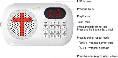 Portable Audio Bible Player, KJV Scripture Audio Device, Offline Rechargeable, Simple Button Design, White in Saudi Arabia