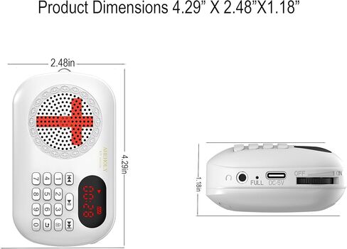 Portable Audio Bible Player, KJV Scripture Audio Device, Offline Rechargeable, Simple Button Design, White in Saudi Arabia