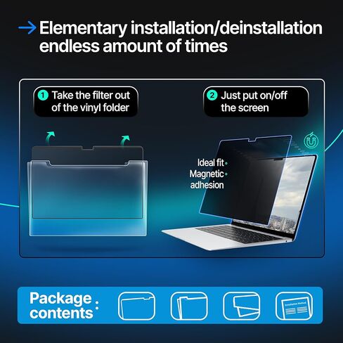 VINTEZ Magnetic Privacy Screen Compatible With MacBook Air 15" 2023, 2024, 2025, M2, M3 Anti-Blue Light Laptop Screen Protector Filter Blue Light Blocking Filter in Saudi Arabia