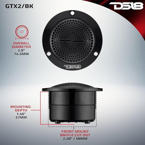 مكبر صوت سوبر بوليت DS18 GTX2/BK مقاس 3 بوصات بقوة 120 وات RMS 4 أوم - ملف صوتي من التيتانيوم، ومغناطيس نيوديميوم، وحساسية 100 ديسيبل، وصوت سيارة عالي الإخراج ومكبر صوت SPL in Saudi Arabia