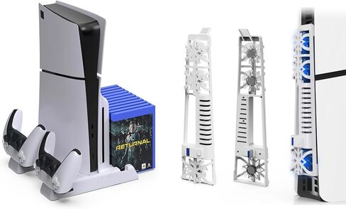 ملحقات PS5 Slim، قاعدة شحن PS5 Slim مع مروحة تبريد - أبيض in Kuwait