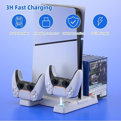 ملحقات PS5 Slim، قاعدة شحن PS5 Slim مع مروحة تبريد - أبيض in Kuwait