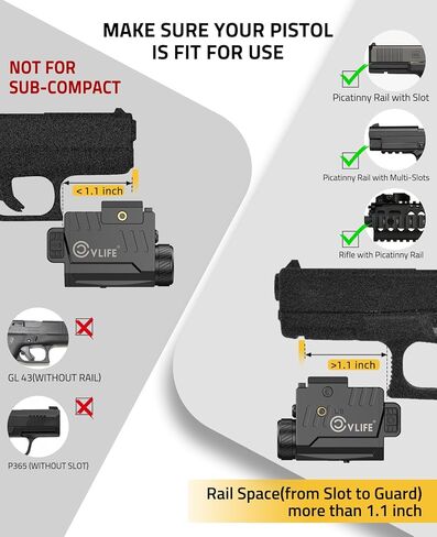 CVLIFE 800 Lumens Pistol Laser Light Combo with Slide Rail, Strobe Mode for Rechargeable Gun Light Compatible with Glock and Picatinny Rail, Pistol Flashlight with Red Laser Beam for Home Defense in Kuwait